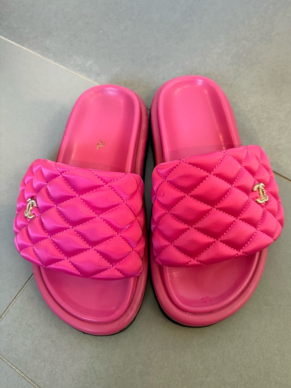 Hot pink slide sandals